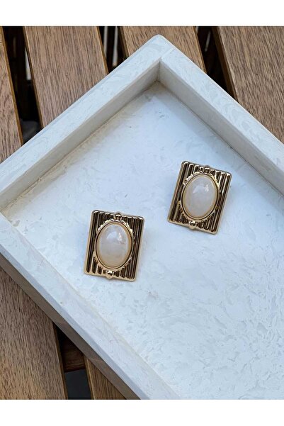 Bubbleatelier Vintage krem taş gold detay küpe