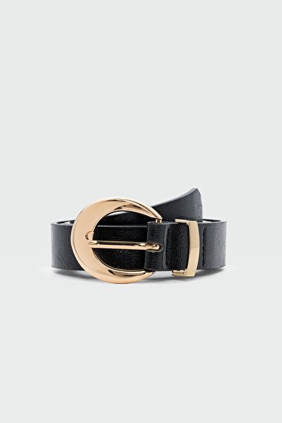 Shule Bags Oval Buckle Faux Leather Belt Black