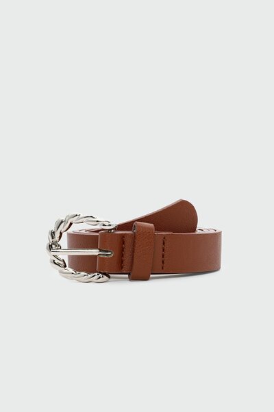 Shule Bags Burgu Oval Buckle Faux Leather Belt Brown
