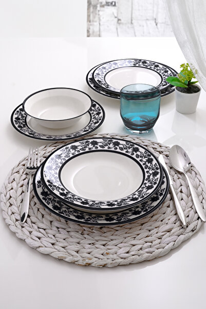 Güral Porselen Yonca 24 Parça Yemek Takımı Koyu Siyah 8322