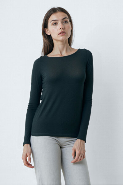 WESTMARK LONDON Black Boat Neck Long Sleeve Women's T-Shirt Heather