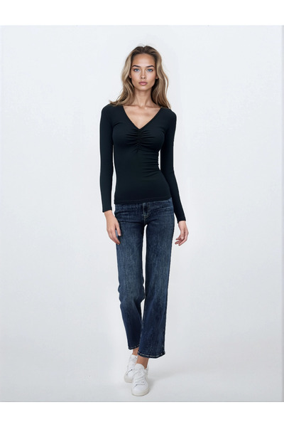 WESTMARK LONDON Black V-Neck Long Sleeve Women's Blouse Ottilie