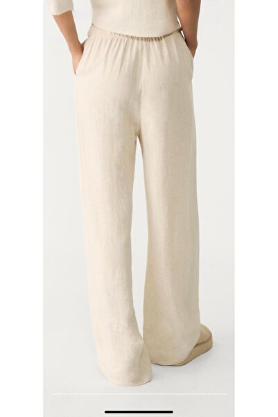 NEWCO Women's Stone Linen Blended Loose Fitting Trousers