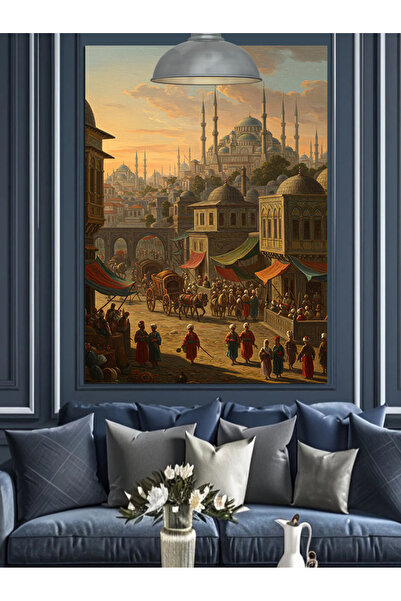 Tablo Mega Osmanlı Çarşı Kalabalık İstanbul Dekoratif Kanvas - Mdf Ahşap Tablo
