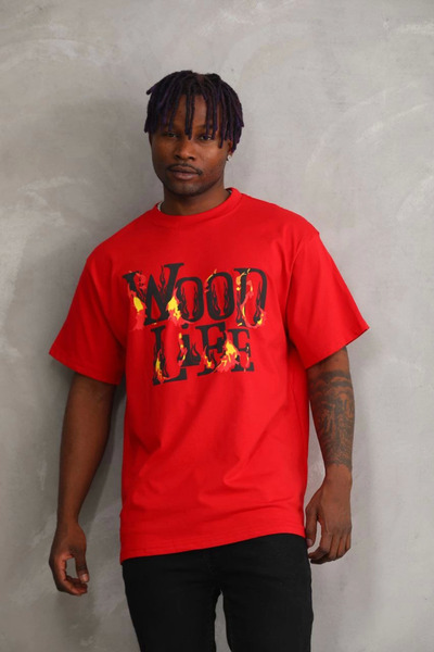 FREEDOM STOREE تي شيرت فيلمورا بريميوم مطبوع قصة فضفاضة - أحمر -VLMR