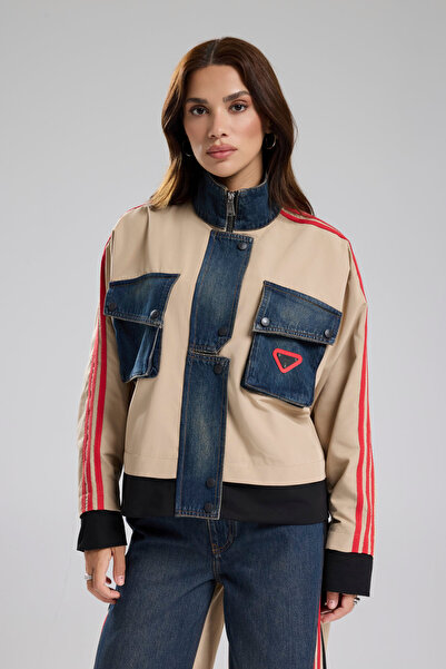 tw3 Women's Stripe Detailed Denim Garnished Design Jacket