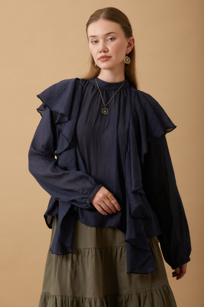 ZÜLAYS Volanlı Bluz Lacivert