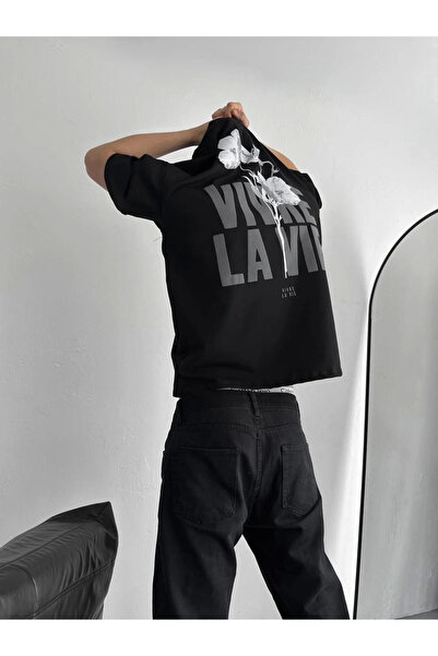 FREEDOM STOREE Velmora Футболка з великим коміром та принтом - Чорна -