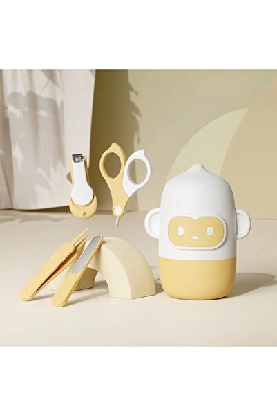 Flippy 4-Piece Baby Nail Care Set (ABS + Stainless Steel) – Monkey Storage Box, 0+ months, Yellow
