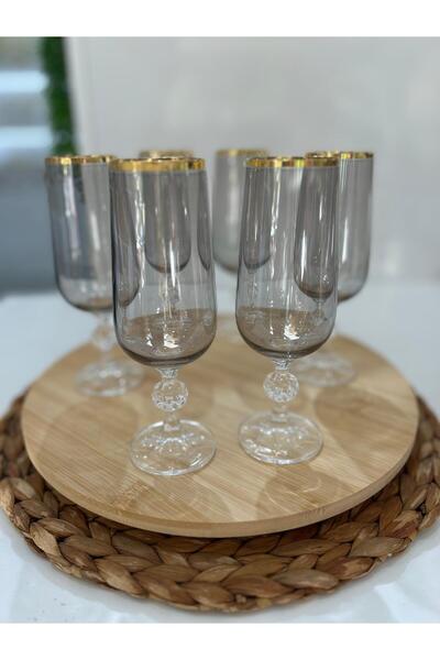 Bohemia Füme 6 Parça Gold Ağızlı Kahve Yanı Bardağı