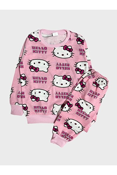 Pajama Shop Dievčenská bavlnená ružová zimná pyžamová súprava s mačacím vzorom a dlhým rukávom