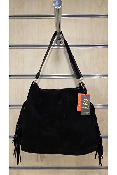 VİENCA Geantă de umăr pentru femei din piele de căprioară autentică cu ciucuri