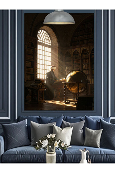 Artmeg Pânză decorativă Library Old World - Masă din lemn MDF