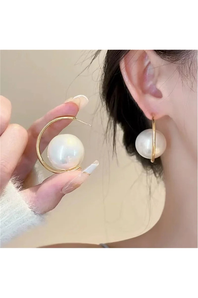 lor Cercei Statement cu Perlă Mare și Cerc Auriu