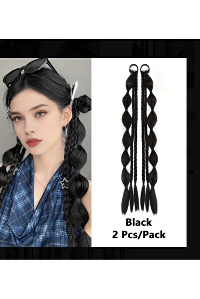 Handmade peruk postiş siyah bohem 2li örgü at kuyrugu ısıya dayanıklı örgüler...