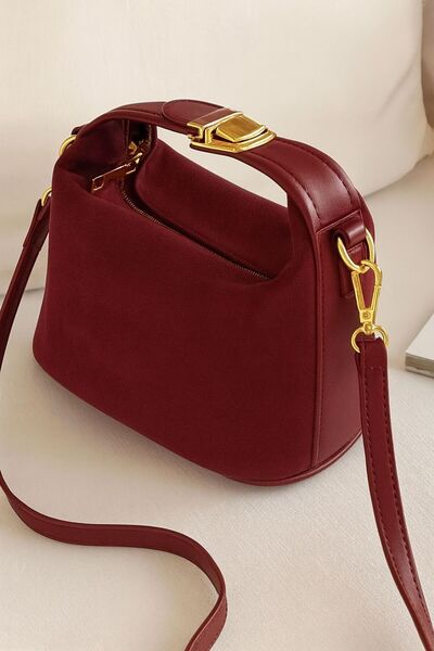 DEZ STORE Lüks Süet Deri Detaylı Altın Aksesuarlı Omuz ve Çapraz Çanta