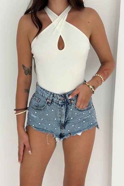 AsprinFashion Taş Detaylı Denim Şort