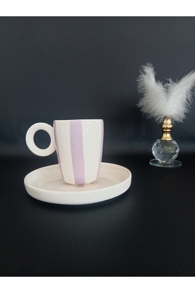Zümrüdüanka Seramik Purple Striped Handmade Ceramic Coffee Cup