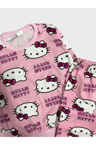 Pajama Shop Dievčenská bavlnená ružová zimná pyžamová súprava s mačacím vzorom a dlhým rukávom