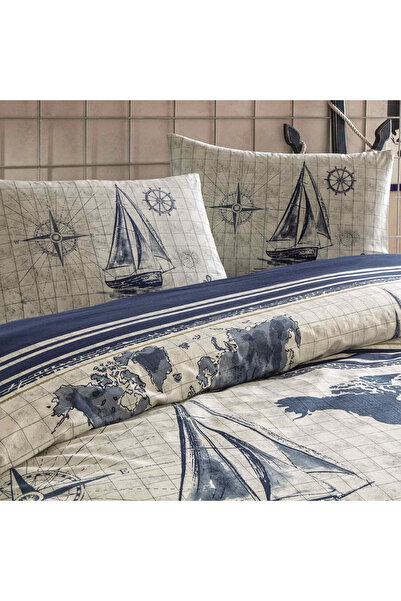 Taç GENÇ MODASI RANFORCE TEK KİŞİLİK NEVRESİM TAKIMI MUNA LACİVERT