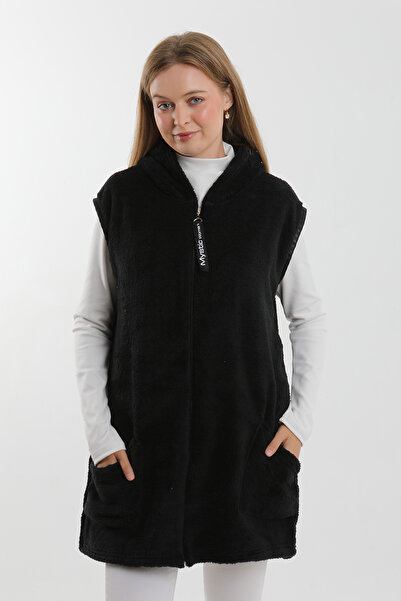 TÜCCAR UMUT WELSOFT PELUŞ YELEK KAPÜŞONLU FERMUARLI GENİŞ BEDEN ARALIĞI