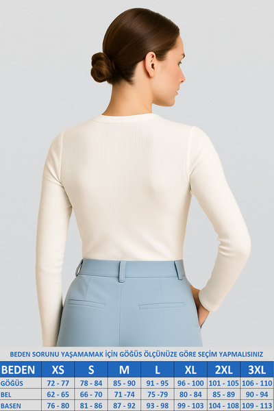 MİO ESTİLO Novelle Crew Neck Long Sleeve Ribbed Blouse