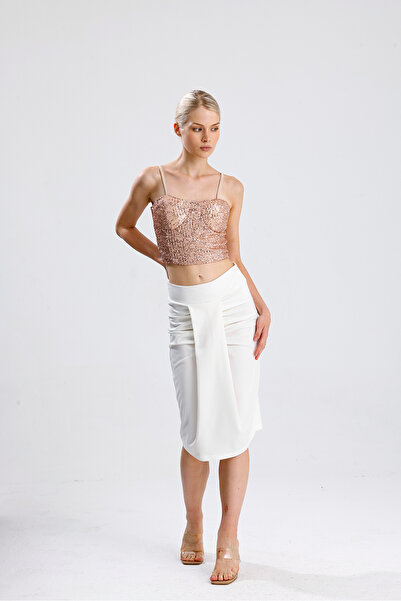 Sense Drawstring Scuba Pencil Skirt |   Etk33076 Ecru