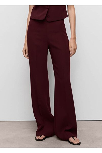 MANGO Woman Orta bel düz kesim kumaş pantolon