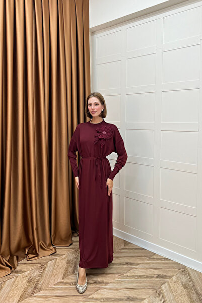 Stilife Zambak Mercerized Knitwear Dress Burgundy