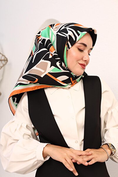 Silk Home Чорно-білий шарф з геометричним візерунком з листя, шовковий, 11407-51