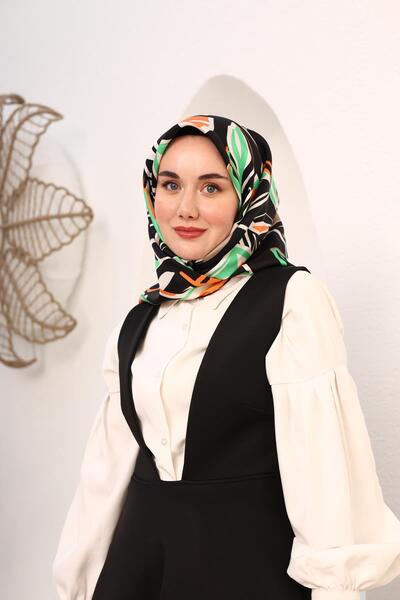 Silk Home Чорно-білий шарф з геометричним візерунком з листя, шовковий, 11407-51