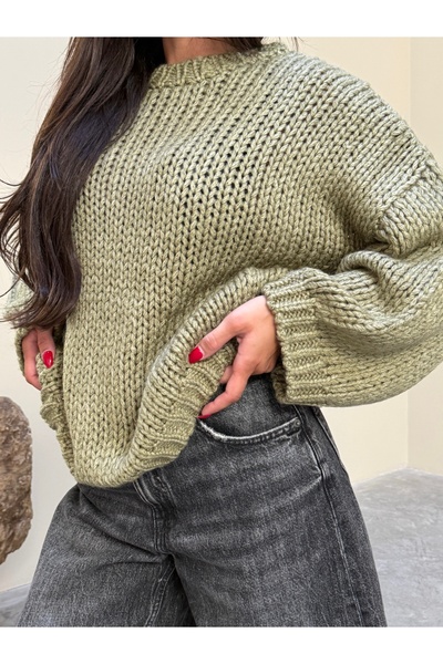 KENZA'A TRİKO Pulover tricotat oversize cu gât rotund din tricotat Selanik