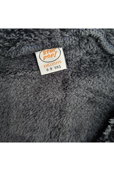 Uğur bebe Welsoft Black Plush Children's Cardigan – Warm Winter Coat with Hood and Zipper