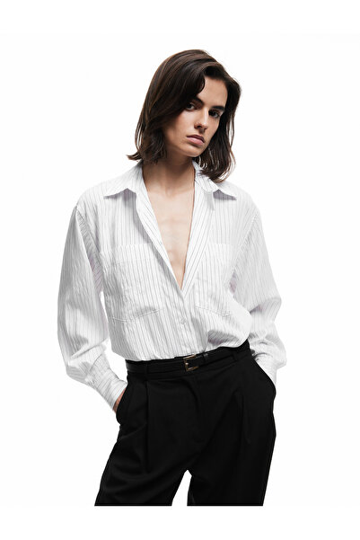 Koton Cămașă cu mânecă lungă, cu guler clasic, cu detaliu de buzunar dublu, din țesătură modală, cu croială normală