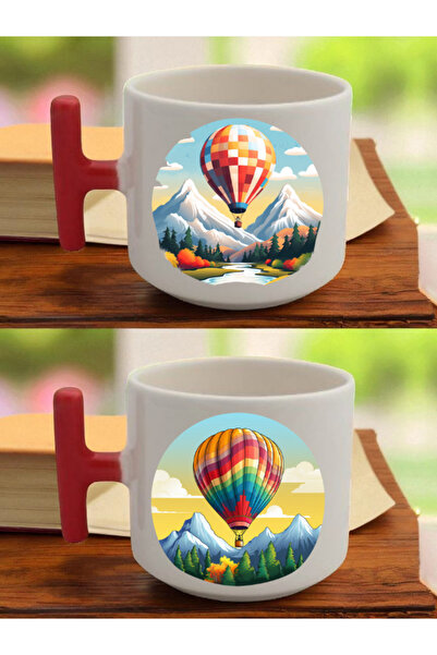 lili hediyelik Flying Balloon Printed 2-Piece Latte Cup Set - Valentine's Day...