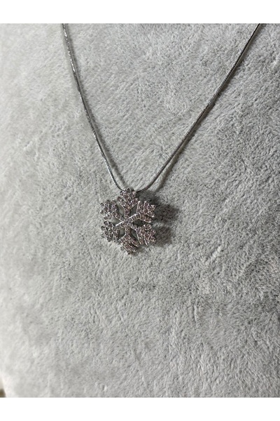 Uzak Işıklar قلادة فضية من الفولاذ مع حجر زركون كبير على شكل ندفة ثلج