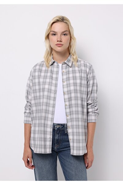 Colin's Regular Fit Shirt Neck Ekoseli Kadın Mavi Uzun Kol Gömlek