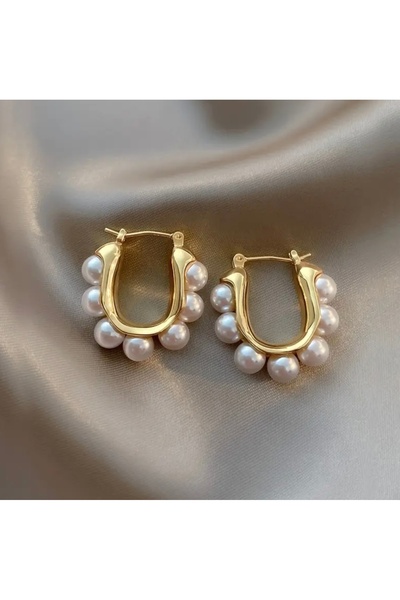 MUJGANERDOGANDESIGN Women's Imported Earrings Pearl Gold Detailed Earrings