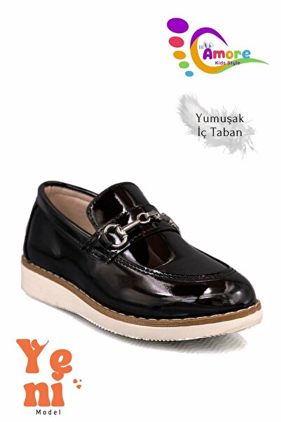 Moda Anna Erkek Çocuk Ayakkabı Köprü Tokalı - Okul Düğün Sünnet Ayakkabısı TR Siyah Beyaz