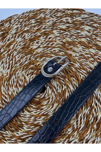 ASLIHAN KEMER حزام خصر نسائي أسود منقوش بنمط كراكو مع إبزيم فضي