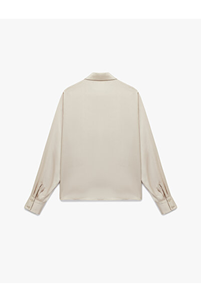 Koton Cămașă clasică pentru femei din satin bej-gri cu guler 6WAK60089UW