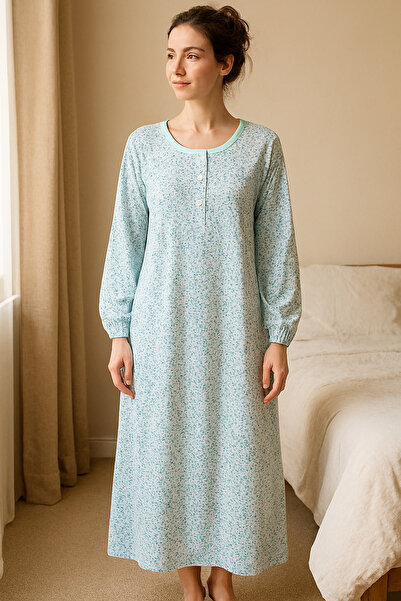 5.MEVSİM Maternity Nightgown, Long Sleeve Maternity Nightgown with Wool Inside
