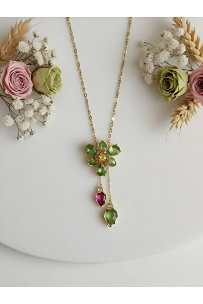 Tasarım Women's Adjustable Bead-Tipped Steel Flower Necklace - Elegant Jewelr...