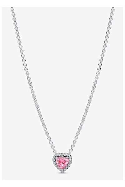 Pandora Colier cu pandantiv tip inimioara Roz pave in relief - Argint 925