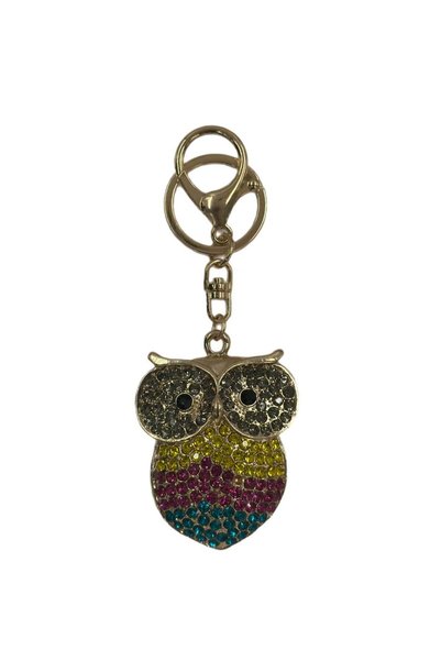 MD Moda Accessories Metal Keychain with Colorful Stone Owl Design