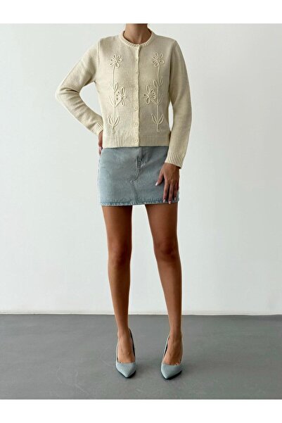 fujya سترة كوليت تريكو ناعمة الملمس بنقشة الزهور