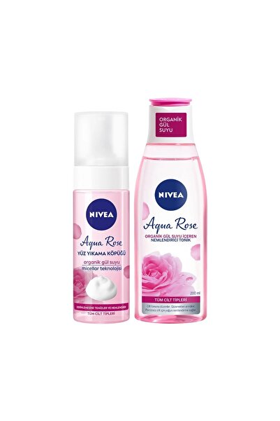 NIVEA Aqua Rose Organik Gül Suyu İçeren Yüz Yıkama Köpüğü 150 ml ve Nemlendirici Tonik 200 ml