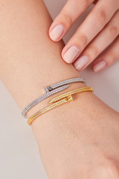 Joi Atelier 22K Altın Kaplama Tasarım Çivili Kelepçe Silver