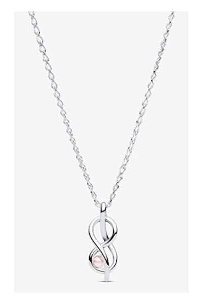 Pandora Necklace with infinity knot pendant and pink pearl – 925 Silver