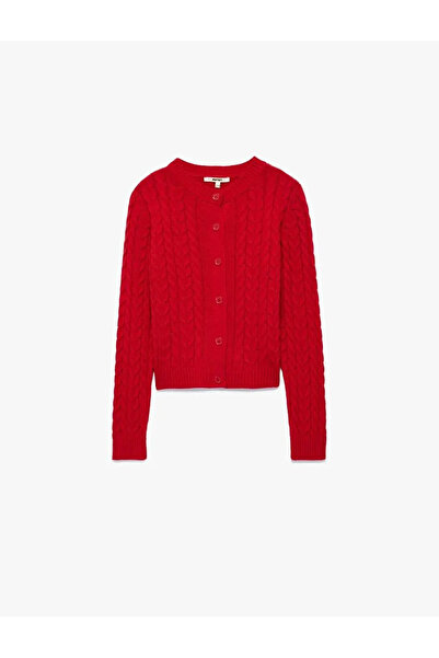 Koton Buttoned Hair Knit Red Women's Cardigan 6Wak90043Ht